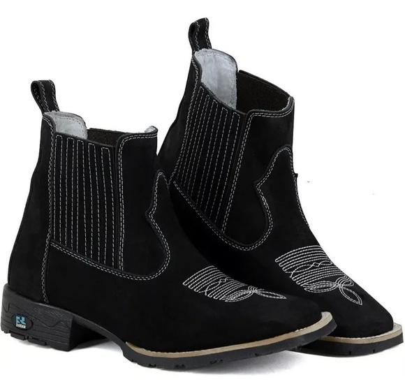 Bota Masculina RR Botas Texana Country em Couro Elastico com Bordado Bico Quadrado Menor preço em Bota Masculina RR Botas Texana Country em Couro Elastico com Bordado Bico Quadrado
