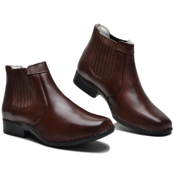 Imagem de Bota Masculina Total Confort Sola Borracha Forro Couro Costurado Mão Tam: 38 Cor: Café