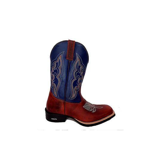 Imagem de Bota Masculina Western Bordada Telha/Azul Picolotto