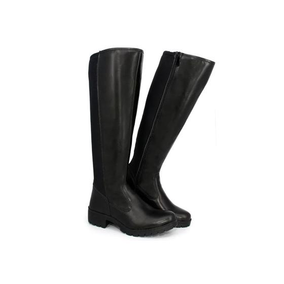 Imagem de Bota Montaria Cano Alto Casual Feminino Zíper Moda Inverno Salto Baixo Borracha