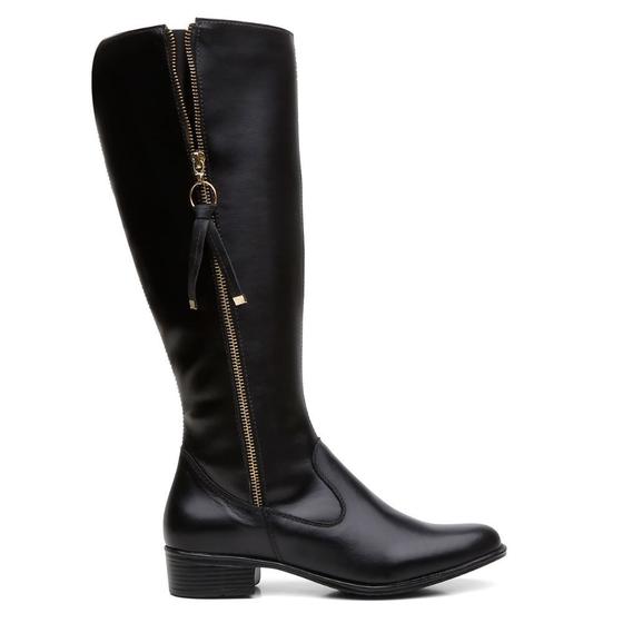 Imagem de Bota Montaria Couro Feminino Cano Alto Zíper Lateral Moda Inverno Elegante Salto Baixo