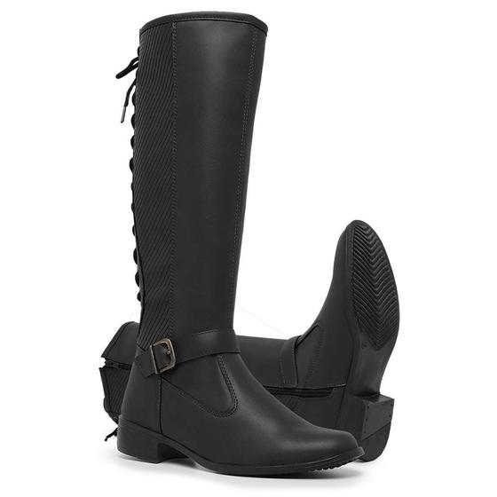 Imagem de Bota Montaria Feminina Com Ajuste de Amarração Traseira e Zíper Lateral 11653-SCH