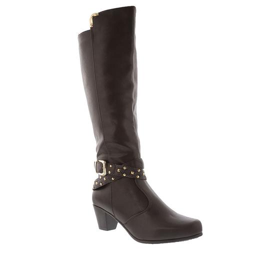 Bota Montaria Mooncity Salto Geométrico Tiras Cruzadas Rebites Marrom Menor preço em Bota Montaria Mooncity Salto Geométrico Tiras Cruzadas Rebites Marrom