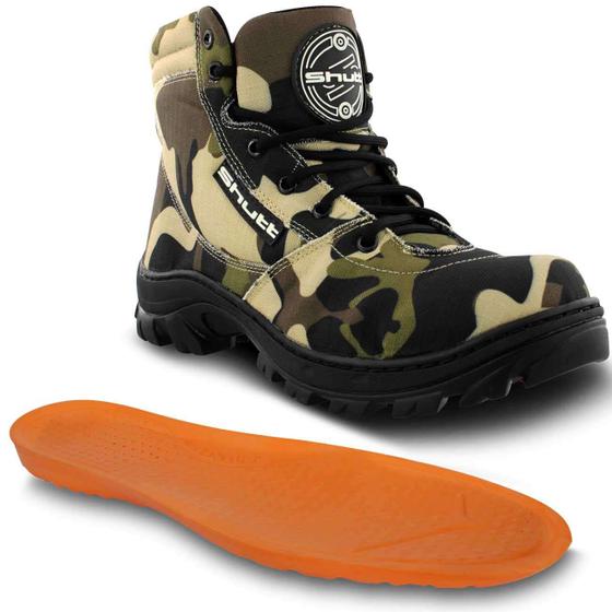 Imagem de Bota Motociclista Coturno Cano Curto Militar Camuflado Couro Legítimo Cadarços Shutt