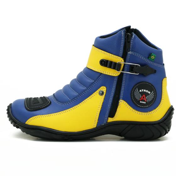 Bota Motociclista Em Couro Nas Cores Azul E Amarela é ruim? Bota Motociclista Em Couro Nas Cores Azul E Amarela é boa?