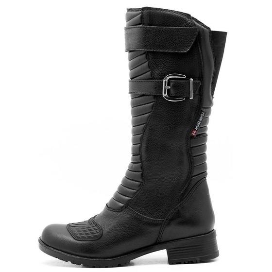 Bota Motociclista Feminina Militar Cano Alto Couro Legítimo Atron