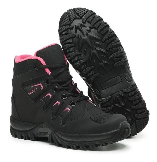 Imagem de Bota Motociclista Feminino Masculino Coturno Preto Pink Unissex