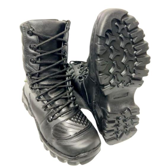 Imagem de Bota Motoqueiro, Coturno Bombeiro Policial Masculino Unissex 100% Couro Legitimo, Com Ziper Cano Alto Ferrarello Direto da Fabrica