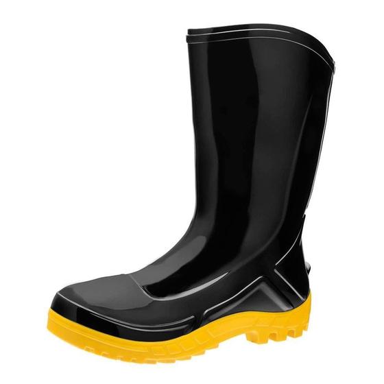 Bota PVC Vulcaflex Preta Solado Amarelo Cano Médio 27cm com Forro 42 Menor preço em Bota PVC Vulcaflex Preta Solado Amarelo Cano Médio 27cm com Forro 42