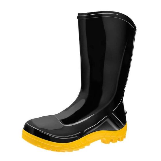 Bota PVC Vulcaflex Preta Solado Amarelo Cano Médio 27cm sem Meia 44 Menor preço em Bota PVC Vulcaflex Preta Solado Amarelo Cano Médio 27cm sem Meia 44