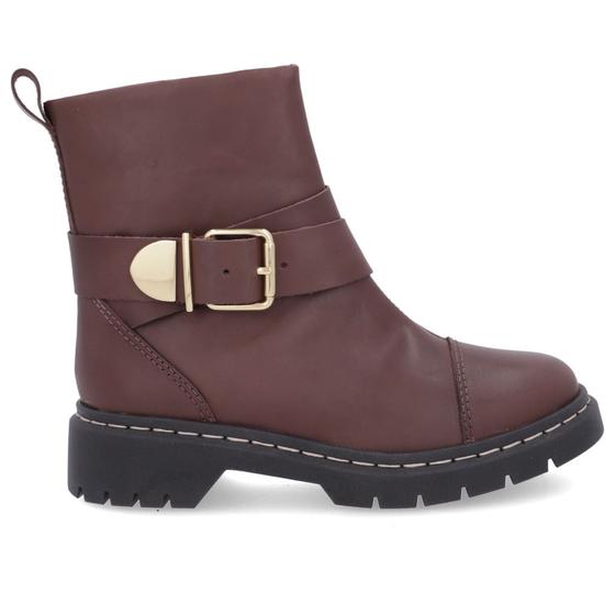 Imagem de Bota Salto Plataforma Marrom Chocolate Couro Costura Fivela