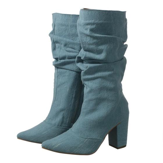 Imagem de Bota Slouchy Feminina Cano Médio Com Zíper Bico Fino Salto Grosso Moda Fashion Inverno