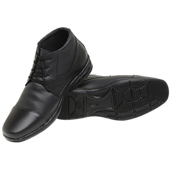 Imagem de Bota Social Casual Masculino Conforto Ortopédico Antistress De Amarrar Macio Em Couro Preto