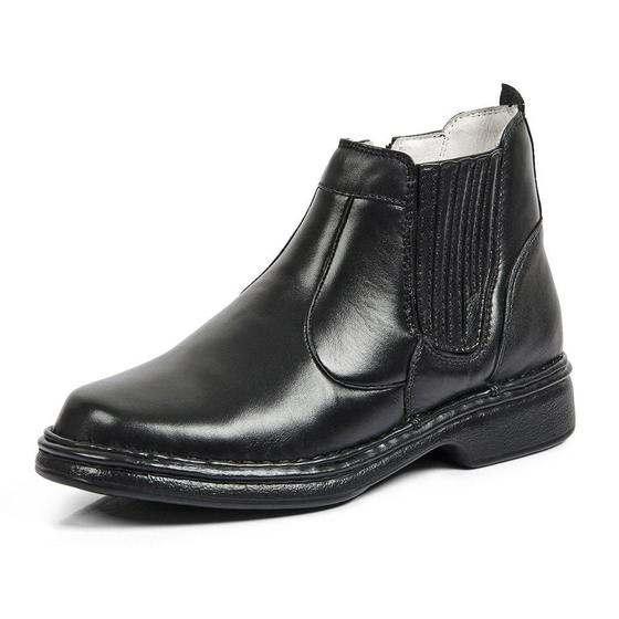 Imagem de Bota Social Masculina Couro Legítimo Sem-stress Zíper Elástico Lateral Caparellus - 1090 - Preto