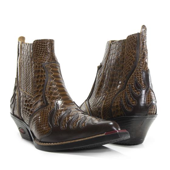 Imagem de Bota Texana 3011 Escamada Masculina Country Botina Cowboy Bico Fino Couro Com Elástico e zíper