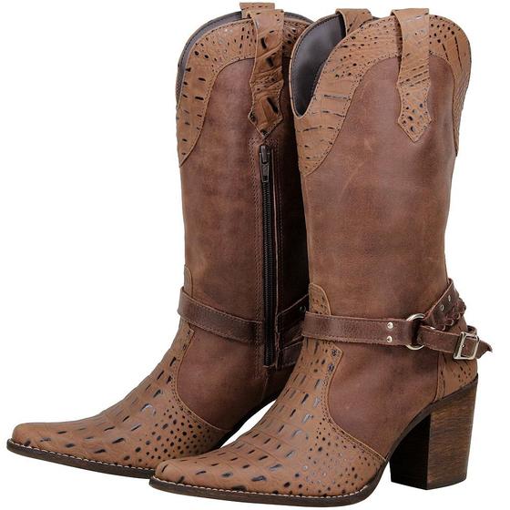 Bota texana Country Feminina Cano longo bico fino Couro Legitimo Menor preço em Bota texana Country Feminina Cano longo bico fino Couro Legitimo