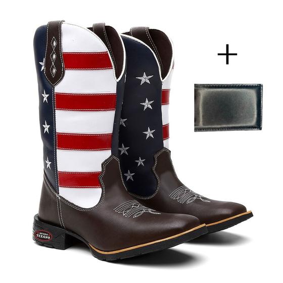 Imagem de Bota Texana Estados Unidos Masculina em Couro com Carteira