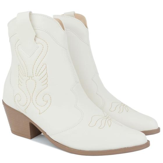 Imagem de Bota Texana Feminina Western Cano Curto Salto Médio Bordada Olzzy