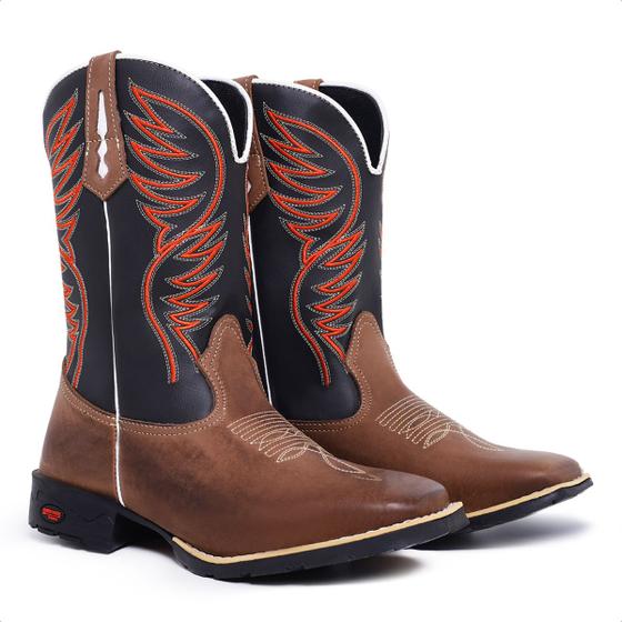 Imagem de Bota Texana Masculina Country Bico Quadrado Cano Medio Bordado Tribal Txc