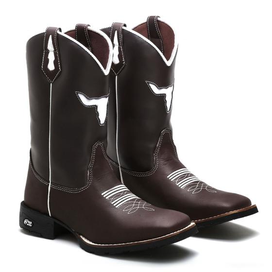 Bota texana masculina country cano longo bico quadrado Menor preço em Bota texana masculina country cano longo bico quadrado