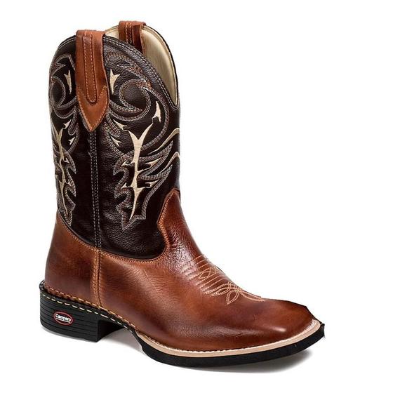 Imagem de Bota Texana Masculina Couro Bordada Cano Alto Country Estilo