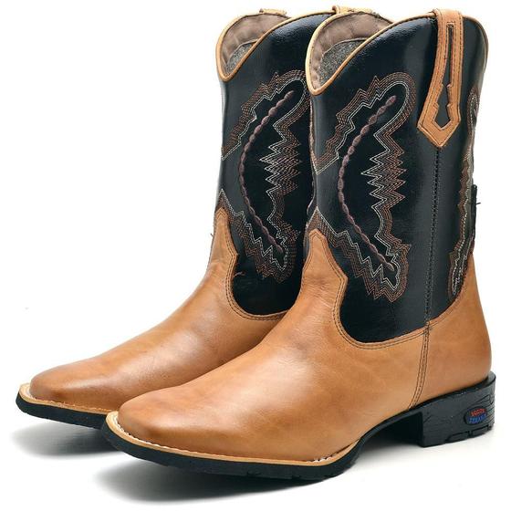 Imagem de Bota Texana Masculina Couro Bordada Cano Alto Country Leve