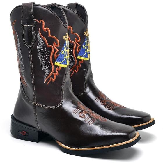 Imagem de Bota Texana Masculina Couro Bordado Nossa Senhora Country