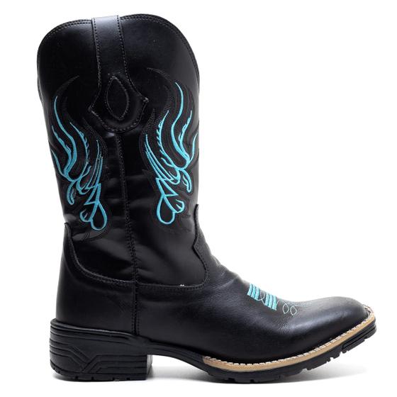 Imagem de Bota Texana Masculina Premium Couro Floater Preto e Ecologico Preto - Silverado Botas