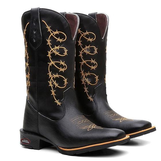 Imagem de Bota Texana Masculino Arame Dourado em Couro