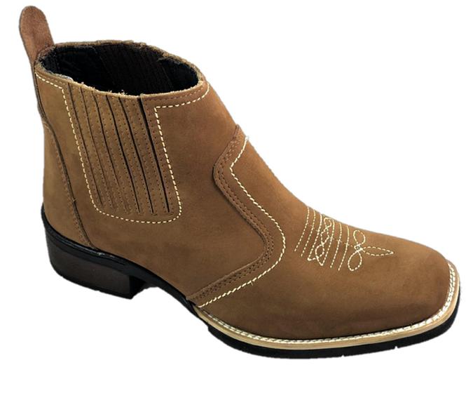 Imagem de Bota texana numero 38 estilo country couro solado em borracha costurado botina bico quadrado