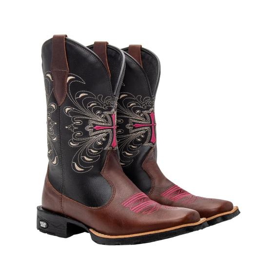 Imagem de Bota Texana Western Feminina Bico Quadrado Texas Gold Flora Café