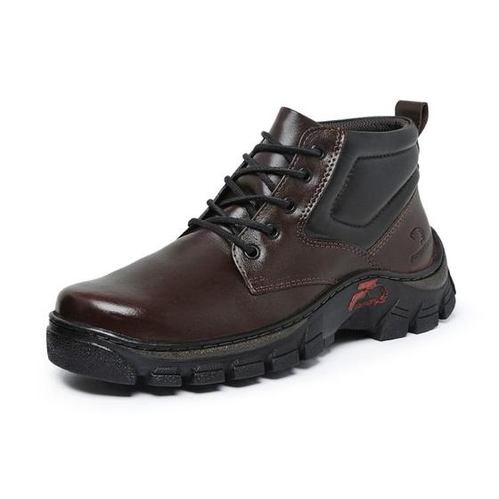 Imagem de Bota Tratorada Motoqueiro Adventure Couro Masculina Espumada Palmilha Gel Sola Borracha Costurada