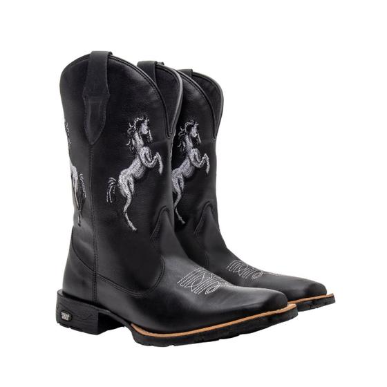 Imagem de Bota Western Masculina Bico Quadrado em Couro Texas Gold Horse Preto