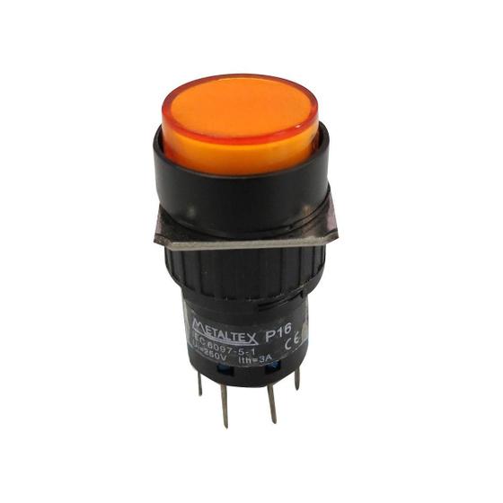 Imagem de Botão 16Mm 1 Rev Led 24V Laranja P16Br - Metaltex