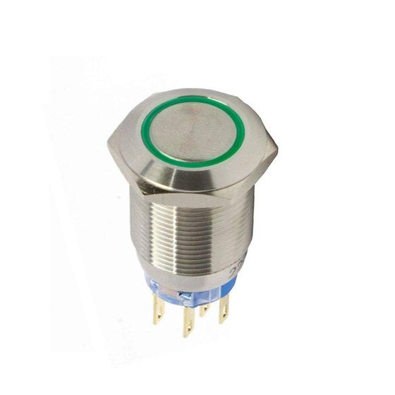Imagem de Botão Antivandalismo Iluminado 19mm 2Rev 220VCA Alternado Luz Verde Metaltex