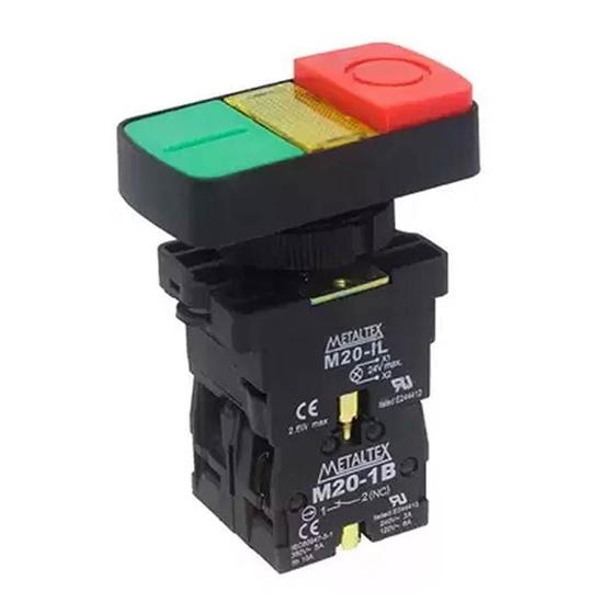 Imagem de Botão Duplo Iluminado Verde e Vermelho 220v P20-IDL-Y-1C Metaltex