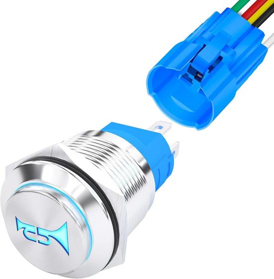 Imagem de Botão Interruptor Prata para Buzina com Led Linha Náutica e Automotiva  Barco Caminhão Carro