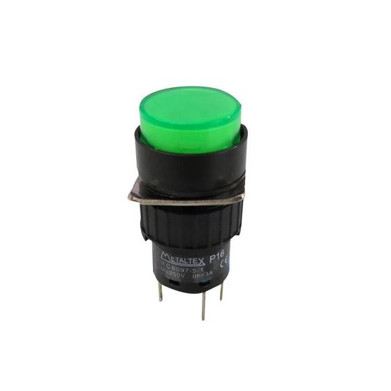 Imagem de Botão Pulsador Iluminado 16mm Verde 220V - Modelo P16-BR2-G2