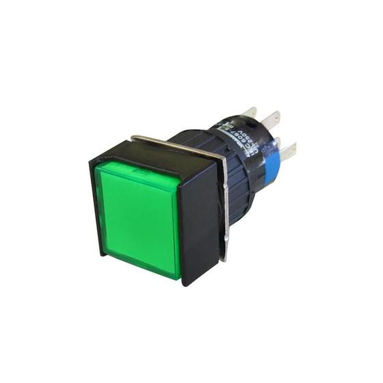 Imagem de Botão Pulsador Plástico Iluminado Verde 220V 16mm IP40