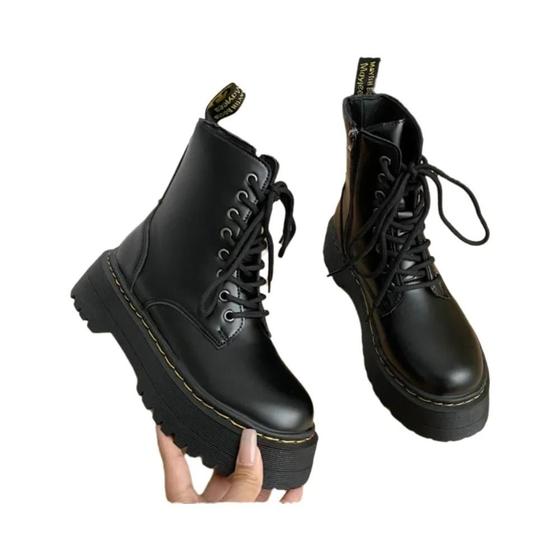 LeaHy Botas De Combate Con Cordones Para Mujer, Con Plataformas, Cuña Gótica, Punk, Con Cremallera Lateral, Botines Militares, Negro