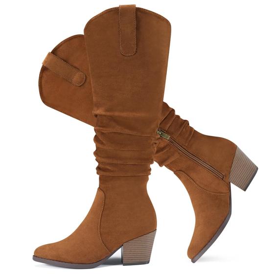 Imagem de Botas de cano alto SUEDI Cowboy com bico fino, camurça marrom, 10W