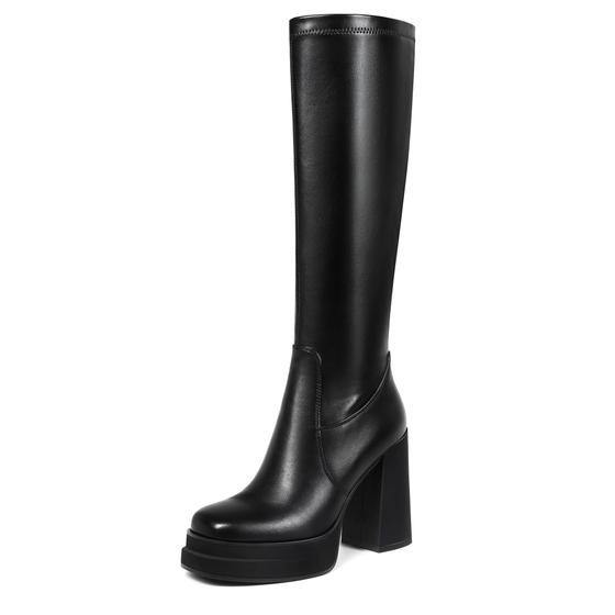 Imagem de Botas de cano alto Wetviro femininas pretas com salto plataforma de 11 cm