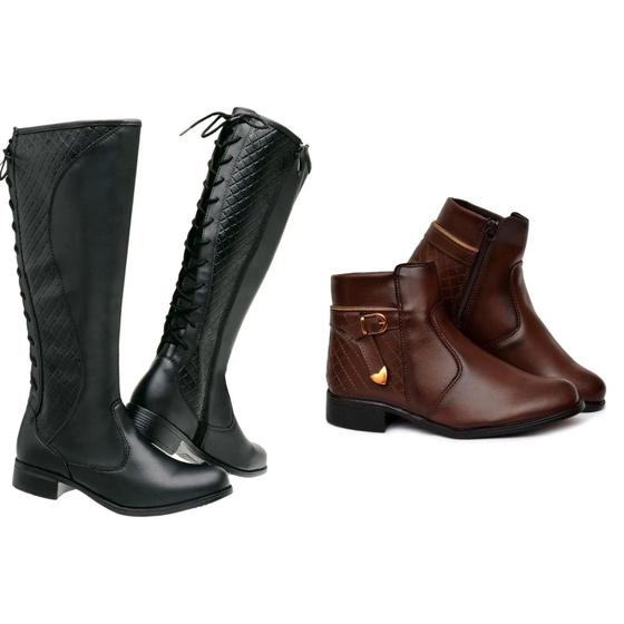 Imagem de Botas Feminina Montaria Cano Longo E Coturno Pack 2 Pares - Prancho.com