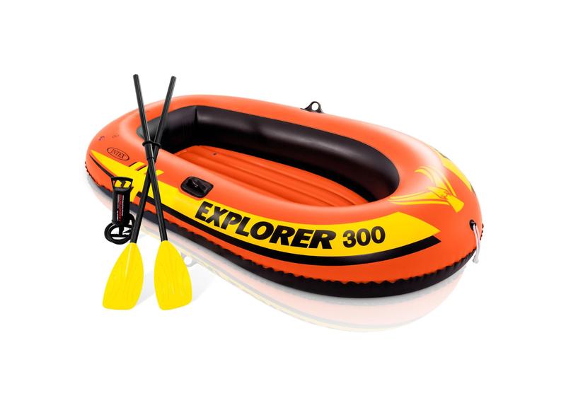 Imagem de Bote Inflavel com Remos e Bomba de Ar Manual Intex Explorer 300 211cm Barco Inflável Resistente até 186kg