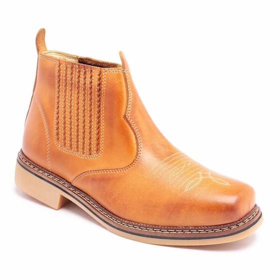 Imagem de Botina Bota Masculina Couro Tamanho Especial Elástico Bico Quadrado  0202