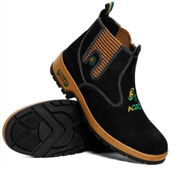 Botina Bota Rural Agro Masculino Couro Nobuck Preto Solado Costurado ...