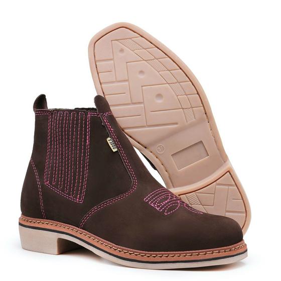 Botina Feminina Country de Couro Nobuck Rodeio Texana Montaria Menor preço em Botina Feminina Country de Couro Nobuck Rodeio Texana Montaria