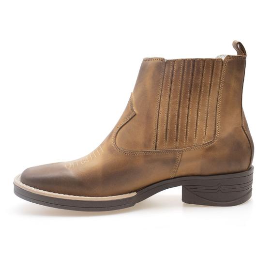 Imagem de Botina Masculina Bota texana bico quadrado Bordada em couro Bovino cor Camel 