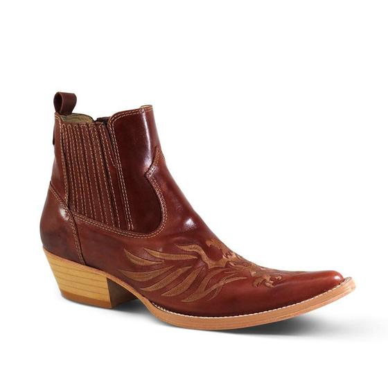 Imagem de Botina Masculina Couro Mustang Pinhao Bordado Aguia - Silverado Botas