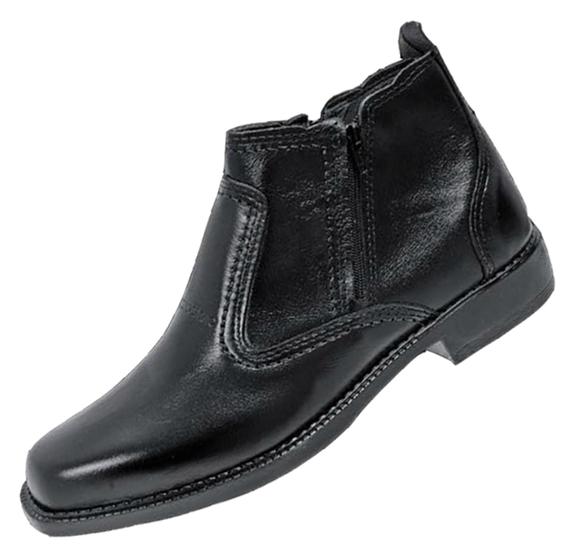 Imagem de  botina preta numero 35 em couro bota com ziper dos dois lados solado costurado botinha forrada
